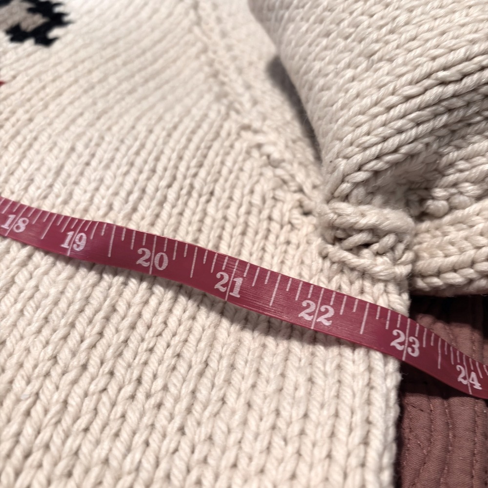 Vintage Cowichan Cardigan Sweater 50s 60s Music Notes Dancing Couple Cream Red L - Picture 11 of 13